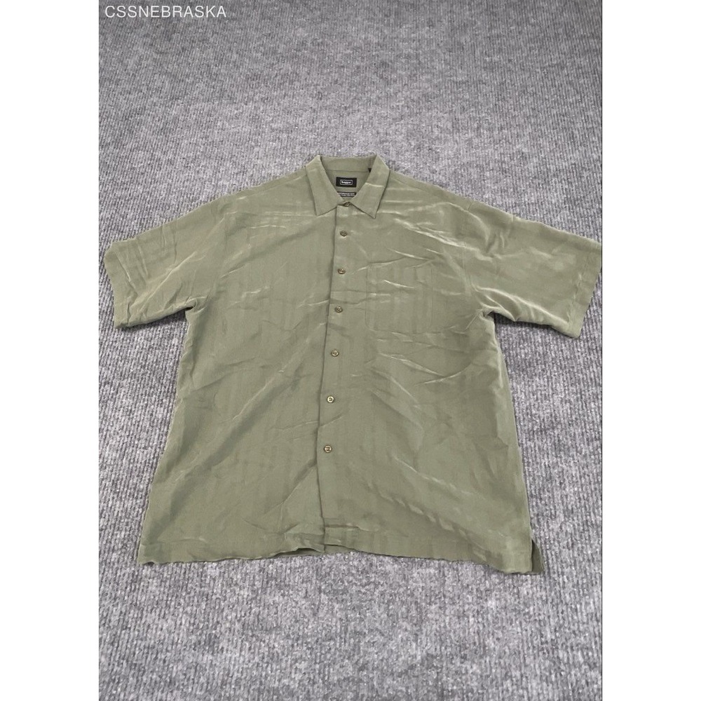 Haggar Men's Olive Green Performance Wear Shadow Stripe Rayon Blend Shirt Sz L‎